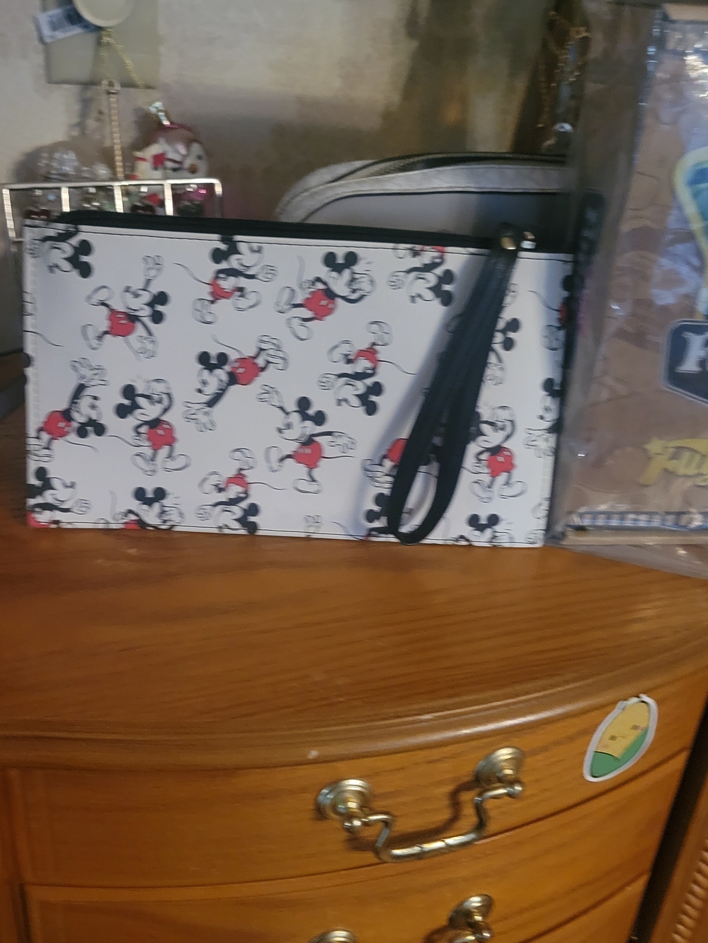 Disney White Mickey Print Wristlet with Black Trim & Red Accents